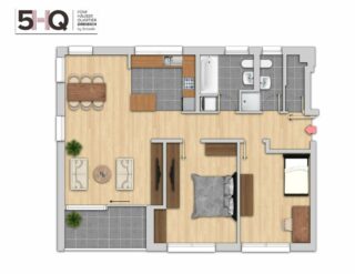 Grundriss einer 3-Zimmer-Wohnung im 5HQ