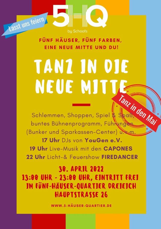 Ankündigung des 5HQ Festes am 30. April von 13 bis 23 Uhr